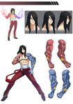  asymmetrical_limbs belt black_hair blue_fire boots character_request character_sheet fearless_night fighting_stance fire hair_over_one_eye highres long_hair male_focus muscle pants pectorals sarashi scar shirtless solo spike_wible steam 