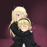  2girls ^_^ animal_ears blonde_hair bookmarkahead closed_eyes green_eyes hairband heinrike_prinzessin_zu_sayn-wittgenstein hirschgeweih_antennas hug lowres multiple_girls noble_witches rosalie_de_hemricourt_de_grunne smile tail tail_hug tears world_witches_series 