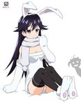  animal_ears antenna_hair black_hair bunny_ears drooling fake_animal_ears kueru_(yuuki_tamerawanai) kuroki_rei leotard long_hair paws purple_eyes scarf silhouette silhouette_demon thighhighs twintails vividred_operation 