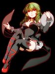  angel_mort bare_shoulders detached_collar detached_sleeves green_hair high_heels higurashi_no_naku_koro_ni lace leviathan_(umineko) misumi_kouji red_eyes shoes sitting stakes_of_purgatory thighhighs tray umineko_no_naku_koro_ni waitress 