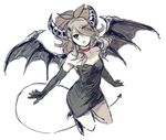  :o bare_shoulders black_dress blue_eyes brown_hair demon_girl demon_horns demon_tail demon_wings dress elbow_gloves full_body gloves hair_over_one_eye horns long_hair looking_at_viewer pokemon pokemon_(game) pokemon_bw short_dress simple_background sketch solo tail touko_(pokemon) v-shaped_eyebrows wings yugimaru_(sugar) 