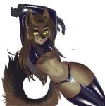  2018 anthro breasts canine clothed clothing coyote crossed_arms digital_media_(artwork) female hair hands_behind_head legs_together lingerie long_hair looking_at_viewer mammal panties pinup pose skimpy smile solo tobytheghost tongue tongue_out under_boob underwear violet_kami 
