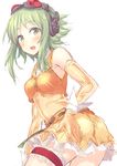  :d blush covering covering_ass goggles goggles_on_head green_eyes green_hair gumi headphones highres hiraga_matsuri open_mouth short_hair short_hair_with_long_locks sidelocks sketch skirt smile solo thigh_strap vocaloid 