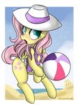  ball beach blush clothing cutie_mark equine female feral fluttershy_(mlp) friendship_is_magic fur green_eyes hair hat horse loopend mammal my_little_pony one-piece_swimsuit outside pegasus pink_hair pony sand seaside solo swimsuit wings yellow_fur 