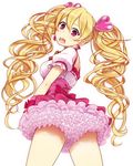  bad_id bad_pixiv_id blonde_hair bow choker cure_peach dress earrings fresh_precure! hair_ornament heart heart_hair_ornament jewelry long_hair looking_back magical_girl minatsuki_randoseru momozono_love panties pantyshot petticoat pink_bow pink_eyes precure solo underwear 