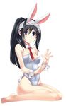  animal_ears bad_id bad_pixiv_id bare_legs bare_shoulders between_breasts black_hair blue_eyes breasts bunny_ears bunny_tail bunnysuit detached_collar hairband highres idolmaster idolmaster_cinderella_girls long_hair necktie necktie_between_breasts paopao ponytail sagisawa_fumika tail wrist_cuffs 