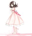  animal_ears barefoot brown_hair bunny_ears dress full_body inaba_tewi kayako_(tdxxxk) looking_at_viewer ribbon short_hair simple_background solo touhou white_background 