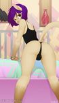  bracelet brown_eyes bulge butt clothing girly hair jewelry looking_at_viewer looking_back male presenting purple_hair siamese_cat solo swimsuit tight tight_clothing tokifuji vase 