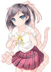  black_hair blue_eyes hentai_ouji_to_warawanai_neko. paw_pose school_uniform sena_chifuyu short_hair side_ponytail tsutsukakushi_tsukiko 