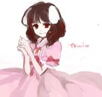  animal_ears brown_hair bunny_ears carrot character_name heart inaba_tewi kayako_(tdxxxk) red_eyes simple_background smile solo touhou white_background 