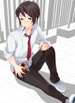  bad_id bad_pixiv_id black_hair brown_eyes food kita_high_school_uniform kyon male_focus mouth_hold nao_(doublexdutch) pocky school_uniform solo suzumiya_haruhi_no_yuuutsu 