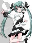  character_name green_eyes green_hair hatsune_miku koyoi_(ruka) long_hair looking_back open_mouth project_diva_(series) project_diva_extend skirt solo twintails very_long_hair vocaloid 