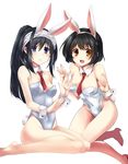  animal_ears bad_id bad_pixiv_id bare_legs bare_shoulders between_breasts black_hair blue_eyes breasts bunny_ears bunny_tail bunnysuit cleavage covered_navel detached_collar hairband high_heels highres idolmaster idolmaster_cinderella_girls large_breasts long_hair looking_at_viewer multiple_girls necktie necktie_between_breasts paopao ponytail sagisawa_fumika shoes short_hair smile tail takafuji_kako wrist_cuffs yellow_eyes 