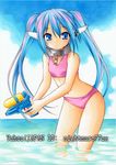  bikini blue_eyes blue_hair chain collar long_hair nightmare77zx nymph_(sora_no_otoshimono) robot_ears sora_no_otoshimono swimsuit traditional_media twintails water_gun 