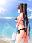  ass bad_id bad_pixiv_id beach bikini black_bikini black_hair breasts chieka cloud day from_behind hsuliherng innertube large_breasts long_hair ocean original outdoors red_eyes side-tie_bikini sideboob sky solo swimsuit thighs twintails underboob 