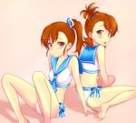  bikini brown_eyes brown_hair futami_ami futami_mami hat idolmaster idolmaster_(classic) kani_get long_hair multiple_girls sailor_bikini sailor_collar sailor_hat sailor_swimsuit_(idolmaster) short_hair siblings side_ponytail sisters swimsuit twins 