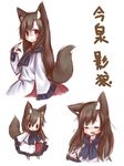 animal_ears brown_eyes brown_hair chibi dress fingernails highres imaizumi_kagerou long_hair lovewolf5122 sharp_fingernails simple_background sketch solo tail touhou white_background wolf_ears wolf_tail |_| 