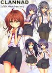  absurdres clannad fujibayashi_kyou fujibayashi_ryou furukawa_nagisa glasses highres hikarizaka_private_high_school_uniform ichinose_kotomi long_hair multiple_girls odamanoe pantyhose sakagami_tomoyo school_uniform short_hair siblings sisters thighhighs twins 