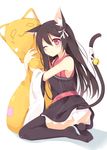  ;o animal_ears ass bad_id bad_pixiv_id bell black_hair black_legwear cat_ears cat_tail dakimakura_(object) dress highres hug jingle_bell legs nibiiro_shizuka one_eye_closed original panties pantyshot pantyshot_(sitting) pillow pillow_hug pink_eyes ribbon sitting tail tail_bell tail_ribbon thighhighs underwear wariza white_panties 