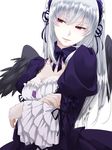 breasts chito04 choker cleavage crossed_arms hairband lolita_fashion long_hair medium_breasts puffy_sleeves red_eyes rozen_maiden silver_hair smile solo suigintou upper_body wings 