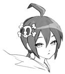  1girl :&lt; ahoge artist_request face fearless_night hair_ornament highres long_hair monochrome poco_muerte skull_hair_ornament solo spike_wible spikewible twintails 