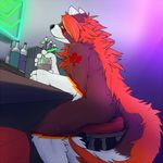  anthro bar beverage butt canine fluffy fox fur glass invalid_tag male mammal neon neon_lights nude public smile solo straw syynx tuft 