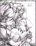  animal_ears artist_name asymmetrical_wings baby border breast_feeding closed_eyes dated floral_background futatsuiwa_mamizou glasses houjuu_nue leaf leaf_on_head monochrome multiple_girls pince-nez puffy_short_sleeves puffy_sleeves raccoon_ears shikishi short_hair short_sleeves touhou traditional_media wings yanmarson 