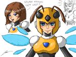  android antennae blue_eyes blush bob_cut borockman breasts brown_hair eyeshadow helmet honey_woman makeup medium_breasts rockman rockman_(classic) rockman_9 smile solo_focus splash_woman 