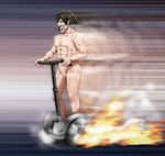  afterimage collarbone fire flame full_body giant grin male_focus monster muscle nude riding rogue_titan segway shingeki_no_kyojin smile solo standing steam teeth tk8d32 tongue what 