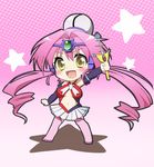  blush_stickers breasts bridal_gauntlets chibi drill_hair fish forehead_jewel hair_bun headgear leotard long_hair magical_girl medium_breasts navel navel_cutout pink_hair pink_legwear puni_puni_poemi puni_puni_poemi_(character) reimin skirt smile thighhighs twin_drills twintails wand watanabe_poemi yellow_eyes 