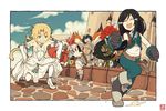  4girls adelbert_steiner beatrix cosplay costume_switch crossdressing eiko_carol final_fantasy final_fantasy_ix freija_crescent full_body garnet_til_alexandros_xvii highres kuro_sakura moogle multiple_boys multiple_girls quina_quen salamander_coral thighhighs vivi_ornitier zidane_tribal 