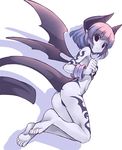  ass bad_id bad_pixiv_id barefoot blue_skin bracelet demon_girl demon_tail demon_wings feet jewelry looking_back nude original purple_eyes purple_hair purple_wings shiratama_dango short_hair soles solo tail wings 