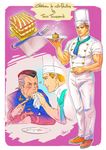  akira_atsushi black_hair blonde_hair blush chef cookie food gakuran grey_hair hat jojo_no_kimyou_na_bouken male_focus multiple_boys nijimura_okuyasu parody pompadour scar school_uniform tonio_trussardi wiping_face yaoi 