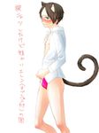  animal_tail blush brown_hair budge bulge car cat cat_ears cat_tail clothed clothing crossdressing feline girly green_eyes hair japanese_text looking_at_viewer male mammal nipples panties plain_background short_hair skimpy text translation_request underwear unknown_artist white_background 