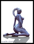  3d alien aphrodite-ns back_turned blue_skin breasts butt eyewear female glasses humanoid kneeling looking_at_viewer looking_back nipples not_furry nude plain_background pose red_eyes solo star_wars twi&#039;lek twi'lek white_background 