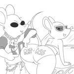  benjamin_stilton big_butt bra breasts butt car clothed clothing english_text eyewear female gangster geronimo_stilton glasses male mammal mouse panties pointing presenting presenting_hindquarters rodent skimpy smile sunglasses text thea_stilton underwear 