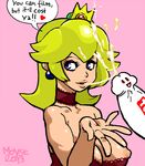  1boy 1girl blonde_hair blue_eyes breasts crown cum cum_in_hair cum_on_hair earrings ejaculation ejaulation facial jewelry mario_(series) moyse nipples open_mouth penis pink_background princess_peach simple_background super_mario_bros. uncensored 