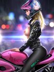  areolae blonde_hair breasts d.va_(overwatch) eyes_closed ground_vehicle helmet liang_xing long_hair medium_breasts motor_vehicle motorcycle motorcycle_helmet nipples open_clothes sitting solo 