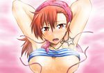  armpits bandana bandeau blush bouncing_breasts breasts head_scarf jewelry large_breasts megami_ibunroku_devil_survivor necklace orange_eyes orange_hair segami_daisuke solo star strapless sweat tanigawa_yuzu tears tubetop underboob wardrobe_malfunction wet 