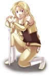  blonde_hair boots celes_chere detached_sleeves final_fantasy final_fantasy_vi hitopm long_hair one_knee purple_eyes solo sword weapon 