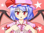  bat_wings blue_hair fang hat hat_ribbon red_eyes remilia_scarlet ribbon solo sweatdrop touhou urushi wings 