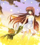  brown_eyes brown_hair clannad dress dutch_angle garbage_doll girl_from_the_illusionary_world grass holding_hands long_hair paco sparkle 