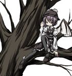  feathers greyscale in_tree juliet_sleeves kakizaki_(chou_neji) long_sleeves looking_at_viewer monochrome mystia_lorelei pantyhose puffy_long_sleeves puffy_sleeves short_hair simple_background solo touhou tree white_background wings 