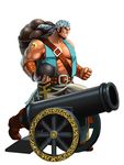  abs antique_cannon artist_request bandana belt black_hair bomb bracer cannon cannonballs clenched_hand cross kongai male_focus muscle pirate solo tattoo 