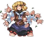  afterimage arm_warmers blonde_hair blush extra_arms foreshortening green_eyes hands mizuhashi_parsee no_nose pointy_ears scarf short_hair simple_background sketch solo touhou umakatsuhai 