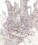  bad_pixiv_id city copyright_request greyscale maguon monochrome no_humans scenery 