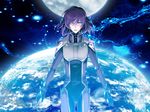  bad_id bad_pixiv_id bodysuit earth electricity gundam gundam_00 hoshino_kabi male_focus moon purple_hair solo space tieria_erde yellow_eyes 