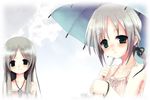  falsita_fawcett green_eyes liselsia_cesarini long_hair multiple_girls ponytail shiro_(octet) short_hair silver_hair symphonic_rain umbrella white_hair 