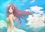  blue_eyes cloud copyright_request day dress long_hair ocean outdoors pink_hair sky solo tob 