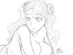  1girl asymmetrical_hair breasts cleavage galko gyaru-ko hair_bun large_breasts long_hair moka_(hyakkuhana) nude one_side_up oshiete!_galko-chan oshiete!_gyaru-ko-chan scrunchie side_bun sketch solo 